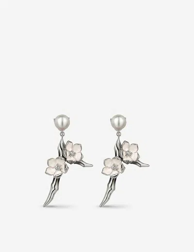 Shaun Leane Womens Cherry Blossom Silver, Diamond And Freshwater Pearl Earrings