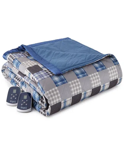 Shavel Home Products Micro Flannel 7 Layers Of Warmth Electric Blanket In Blue