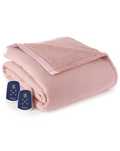Shavel Home Products Micro Flannel Reverse To Sherpa Electric Blanket In Pink