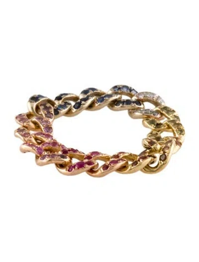 Pre-owned Shay 18k 1.12ctw Sapphire, Ruby & Diamond Chain Ring In Multi