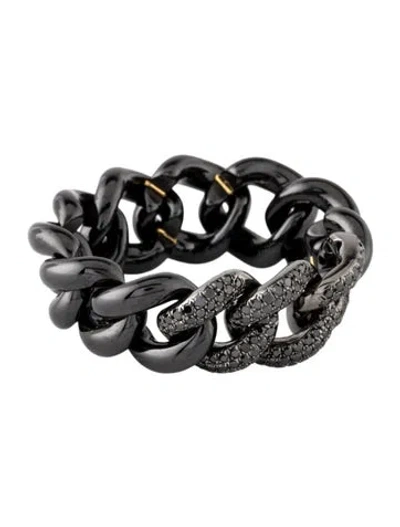 Pre-owned Shay 18k Diamond & Ceramic Link Ring In Black/grey/metallic