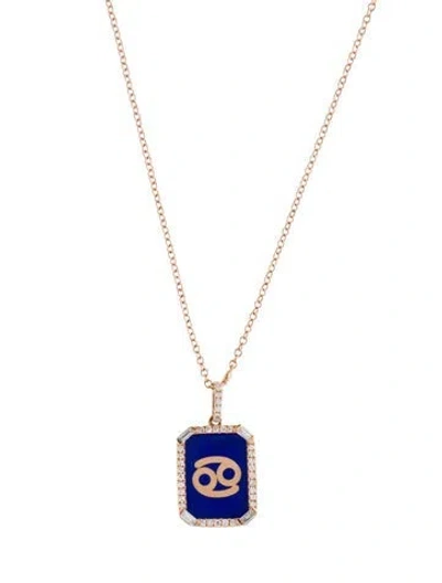 Pre-owned Shay 18k Diamond & Enamel Cancer Zodiac Pendant Necklace, 17" In Blue