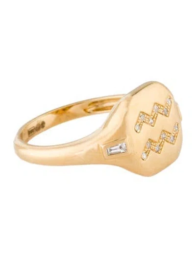Pre-owned Shay 18k Diamond Zodiac Aquarius Signet Ring In Multi