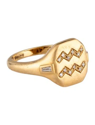 Pre-owned Shay 18k Diamond Zodiac Aquarius Signet Ring In Multi