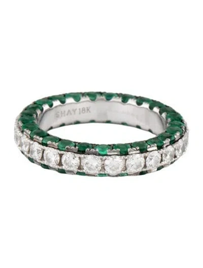Pre-owned Shay 18k Emerald & Diamond 3-sided Eternity Band In Multicolor
