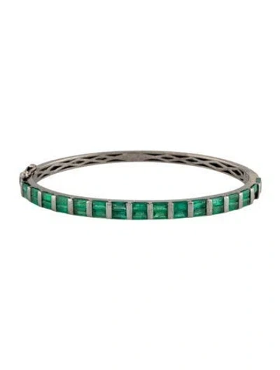 Pre-owned Shay 18k Emerald Oval Bangle, 6.25" In Multicolor