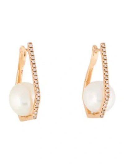 Pre-owned Shay 18k Pearl & Diamond Geometric Hoop Earrings In Multi