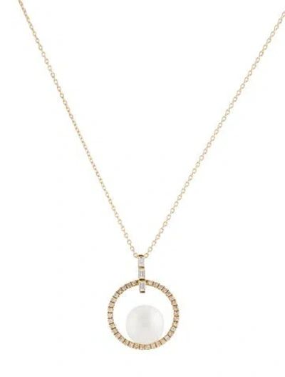 Pre-owned Shay 18k Pearl & Diamond Pendant Necklace, 18" In Multi