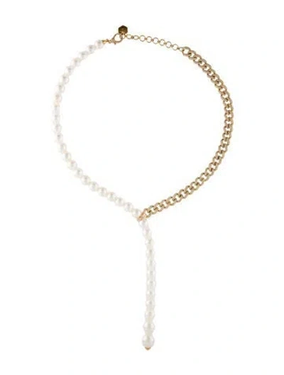 Pre-owned Shay 18k Pearl & Diamond Y Lariat Necklace, 18" In Multi