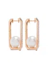 Shay 18k Rose Gold Diamond And Pearl Hoop Earrings In Pink