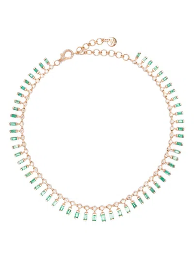 Shay 18k Rose Gold Dot-dash Emerald Choker In Pink