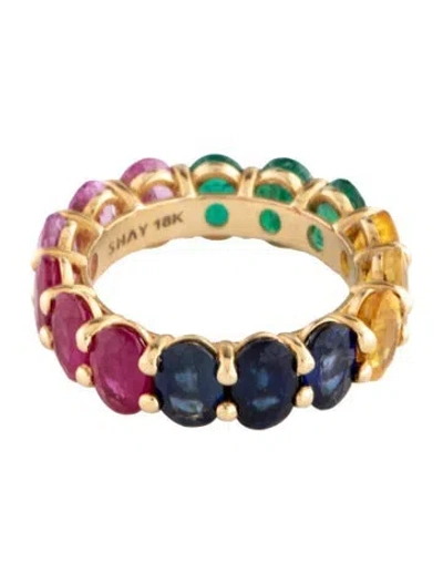Pre-owned Shay 18k Ruby, Emerald & Sapphire Rainbow Eternity Band Ring In Multi