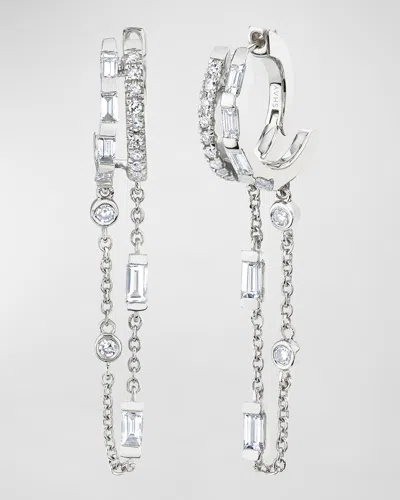 Shay 18k White Gold Double Mixed Diamond Earrings In Metallic