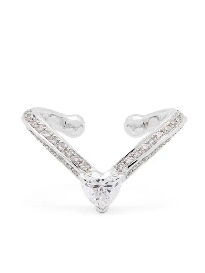 Shay 18k White Gold Heart Chevron Diamond Ear Cuff In Silver