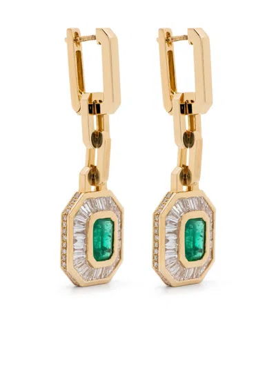 SHAY 18K YELLOW GOLD MINI DECO DIAMOND AND EMERALD EARRINGS