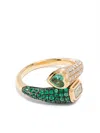 Shay 18k Yellow Gold Mixed Bypass Diamond And Emerald Pinky Ring In Green