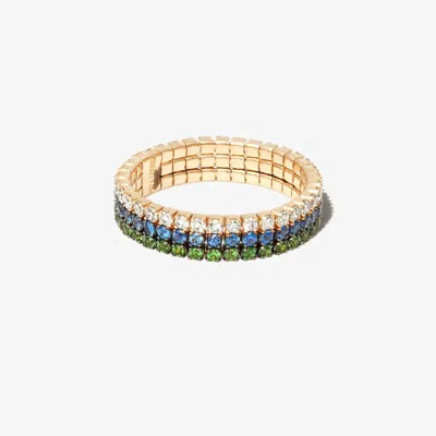 Shay 18k Yellow Gold Triple Thread Stack Garnet Sapphire Diamond Ring