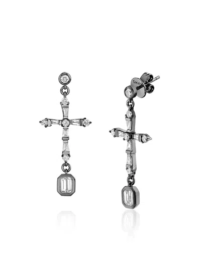 Shay 18k Black Gold Cross Drop Diamond Earrings