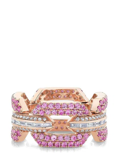 Shay 18kt Rose Gold Geo Link Diamond And Sapphire Ring In Pink