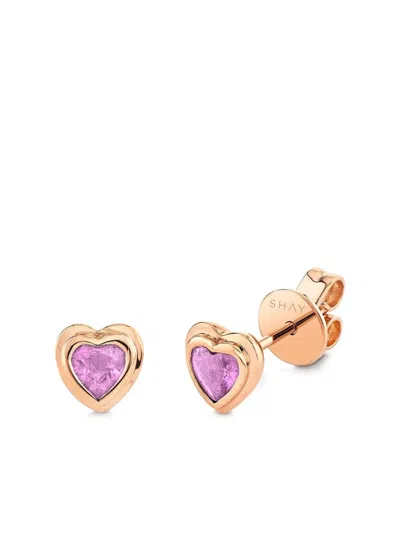 Shay 18kt Rose Gold Mini Me Heart Sapphire Stud Earrings In Pink