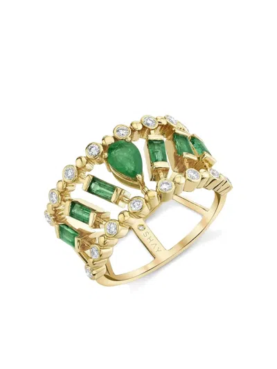 Shay 18kt Yellow Gold Dot Dash Emerald Ring