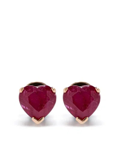 Shay 18kt Yellow Gold Heart Ruby Earrings In Pink