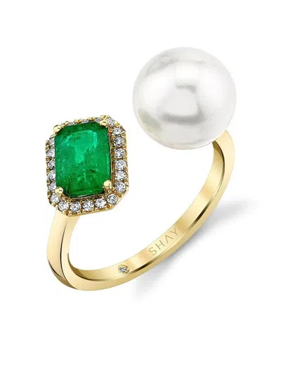 Shay 18kt Yellow Gold Tilted Halo Emerald Ring