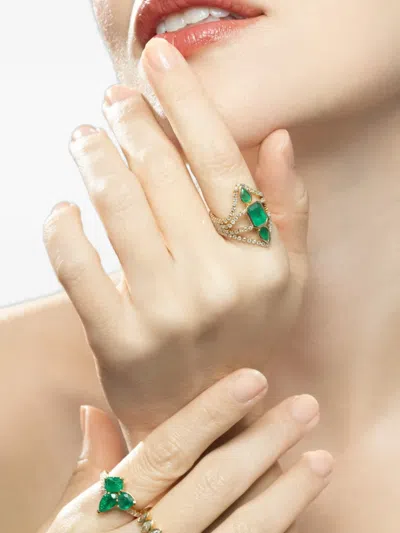 Shay Deco Emerald And Diamond Stacked Ring In Gold