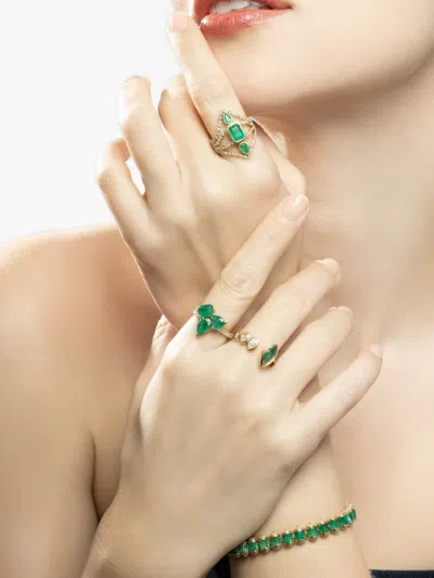 Shay Diamond And Emerald Cluster Band Ring In Gold