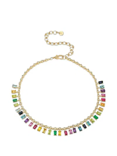 Shay Diamond Multi-stone Rainbow Necklace In Green
