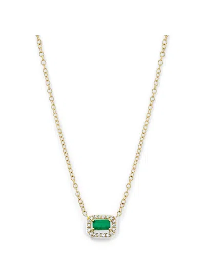 Shay Emerald And Diamond Halo Necklace In Green