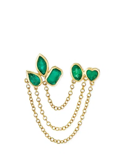 Shay Emerald Double-chain Stud Earrings In Gold