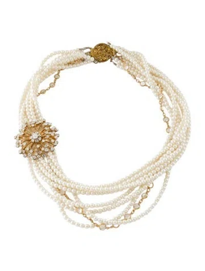 Pre-owned Shay Faux Pearl & Crystal Multistrand Necklace, 21.5" In White