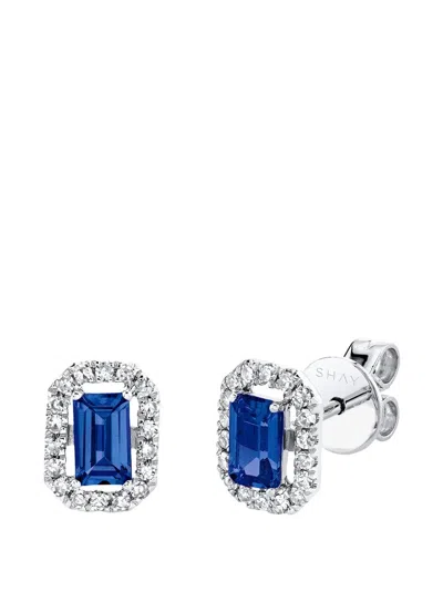 Shay Halo Diamond Sapphire Stud Earrings In Blue