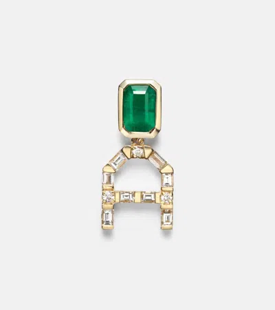 Shay Jewelry 18kt Gold Drop Earrings With Diamonds And Emeralds In Burgundy