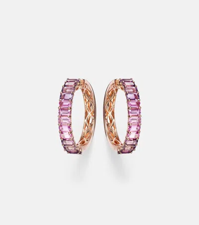 Shay Jewelry 18kt Rose Gold Hoop Earrings With Sapphires And Amethysts