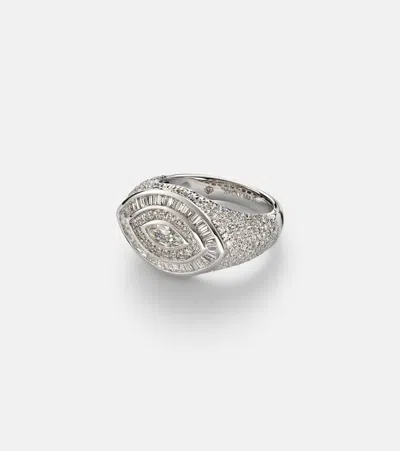 Shay Jewelry 18kt White Gold (750/1000) Pinky Ring With Diamonds In Silver