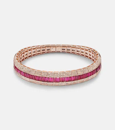 Shay Jewelry Diamond Pave Scales Stretch 18kt Rose Gold Bracelet With Ruby And Diamond