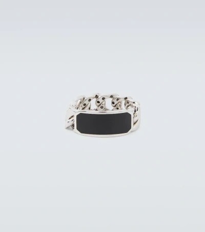 Shay Jewelry Id Link 18kt White Gold Ring With Onyx In Metallic