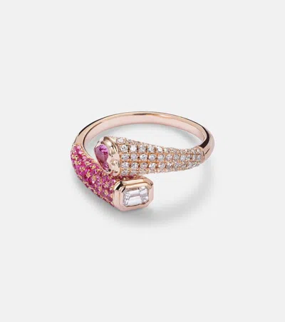 Shay Jewelry Mixed Bypass 18kt Rose Gold Pinky Ring With Diamonds And Sapphires