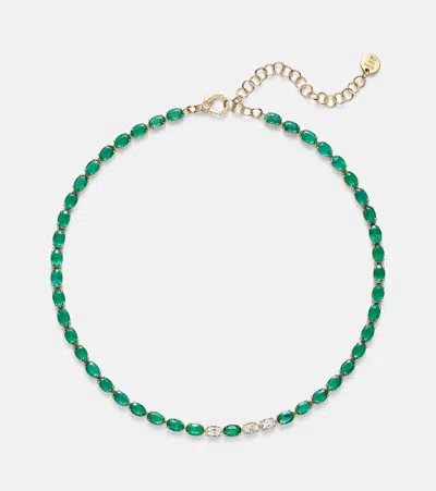 Shay Jewelry Tennis 18kt Gold Necklace With Emeralds And Diamonds