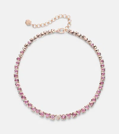 Shay Jewelry Tennis 18kt Rose Gold Necklace With Sapphires And Diamond In Multi