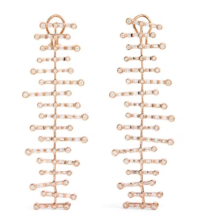 Shay Rose Gold And Diamond Fishbone Drop Earrings