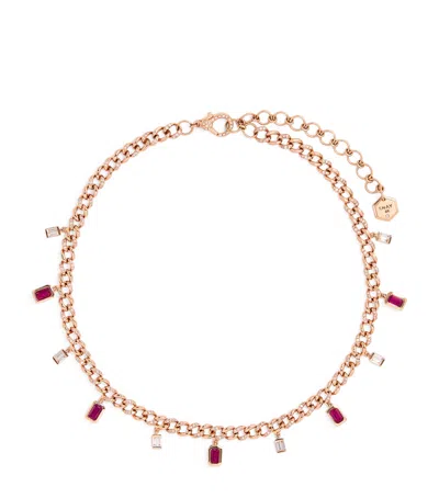 Shay Rose Gold, Diamond And Ruby Link Choker
