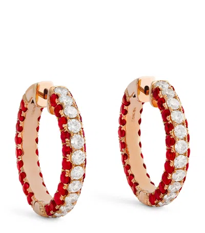 Shay Rose Gold, Diamond And Ruby Three-sided Hoop Earrings