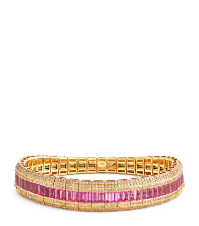 Shay Rose Gold, Diamond And Sapphire Scales Stretch Bracelet