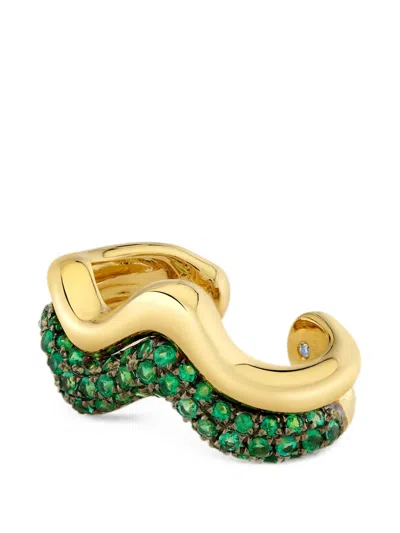 Shay Wave Emerald Ear Cuff In Gold