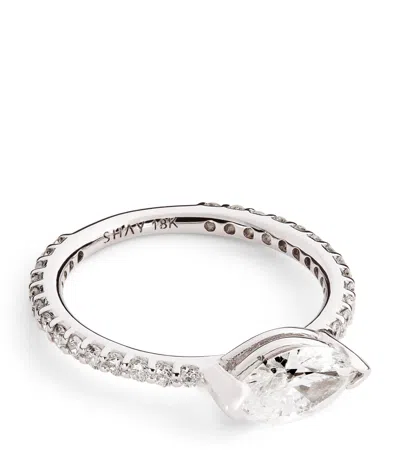 Shay White Gold And Diamond Solitaire Marquise Pinky Ring In Silver