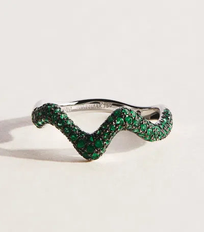 Shay White Gold And Emerald Wave Ring