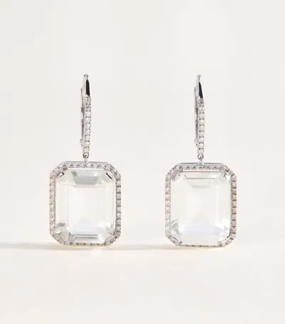Shay White Gold, Diamond And Topaz Portrait Earrings
